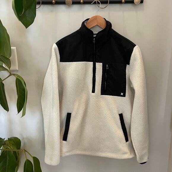 Hurley Men’s Soft Sherpa Quarter Zip Pullover White/Black - Small MSRP $90 - Picture 1 of 9
